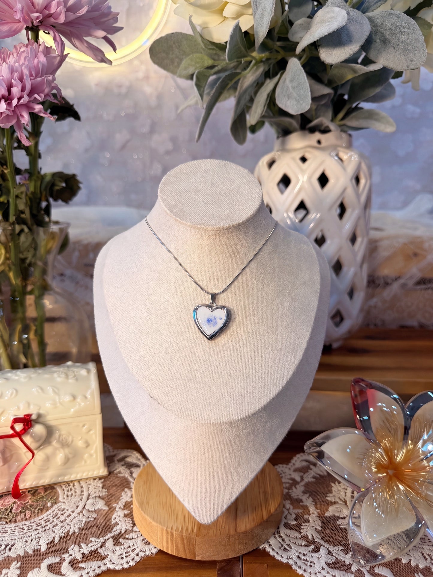 Floral locket worn