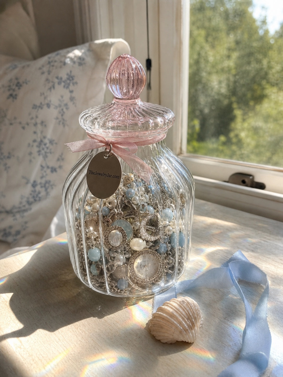 Blue and silver personalized mystery jewelry jar